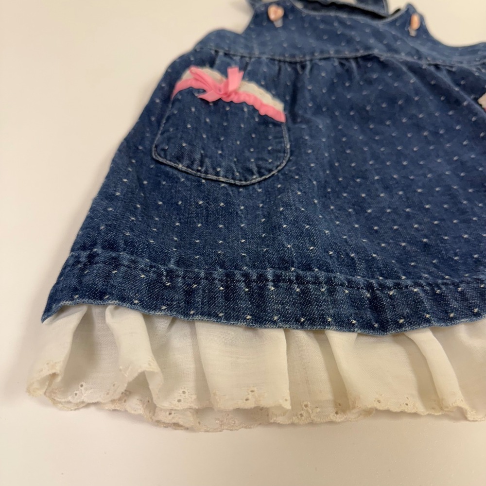 Healthtex Denim Jumper Dress - Heart Buttons Pockets Lace Bows Toddler‎ Girl - Picture 7 of 14